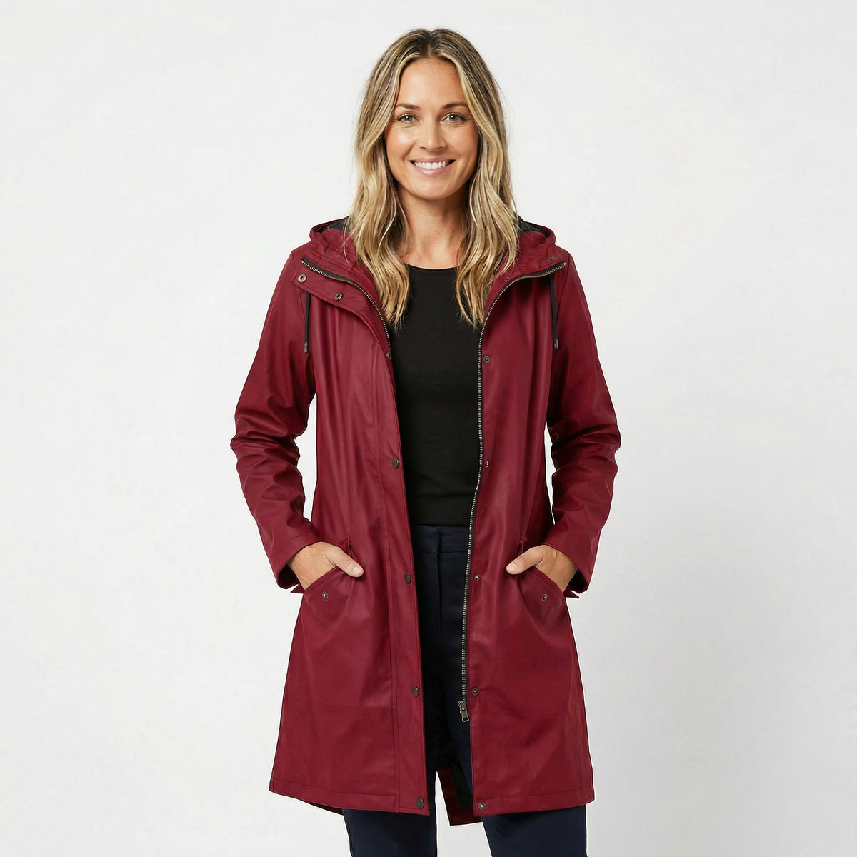 Women's Waterproof Hooded Mid Length Windproof Trench Winter Coat