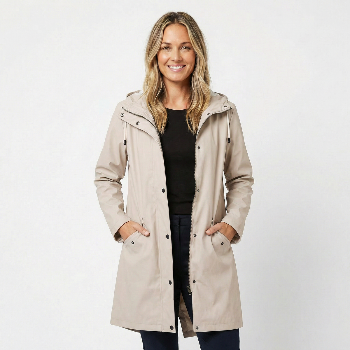 Women's Waterproof Hooded Mid Length Windproof Trench Winter Coat
