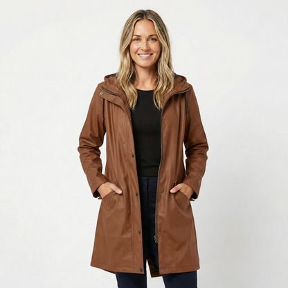 Women's Waterproof Hooded Mid Length Windproof Trench Winter Coat