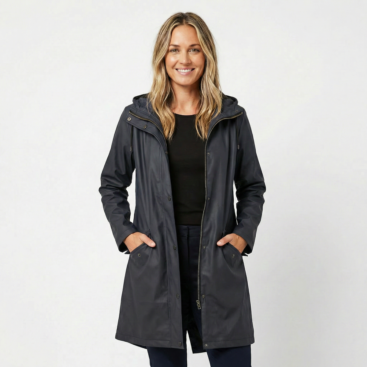 Women's Waterproof Hooded Mid Length Windproof Trench Winter Coat