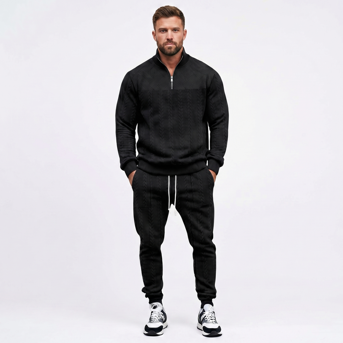 Men's Quarter Zip Fleece Sweatshirt and Jogger Pants Winter Set