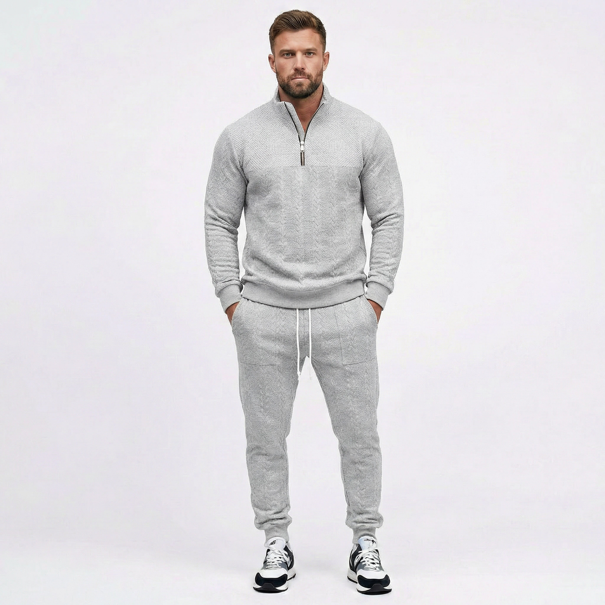 Men's Quarter Zip Fleece Sweatshirt and Jogger Pants Winter Set