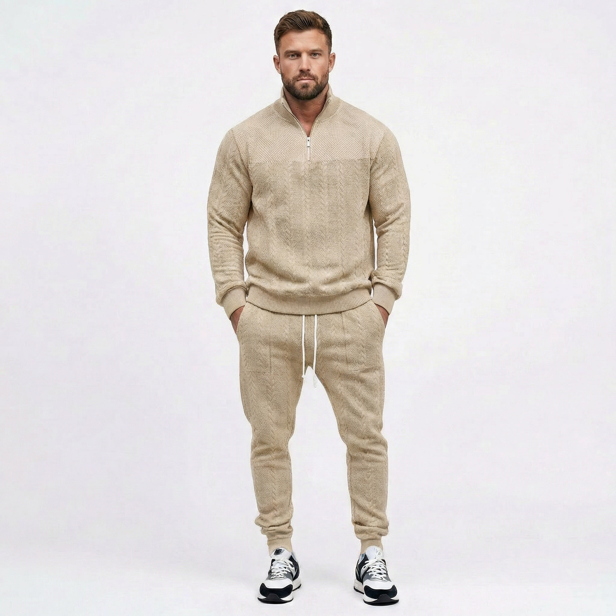 Men's Quarter Zip Fleece Sweatshirt and Jogger Pants Winter Set
