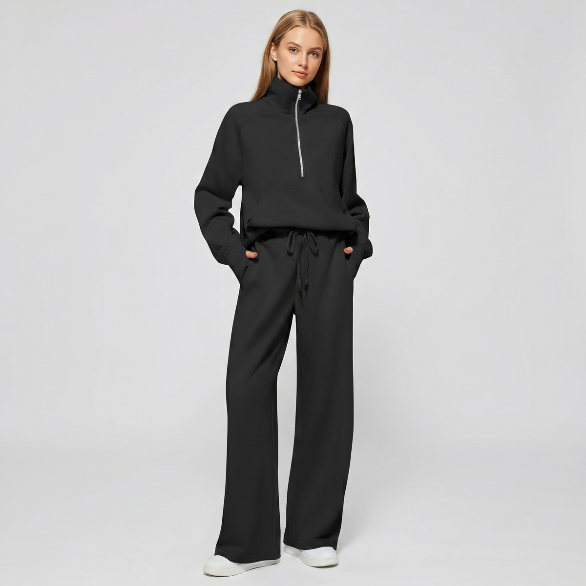 Women's Half Zip Sweatshirt & Wide Leg Pants Co-ord Set