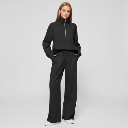 Women's Half Zip Sweatshirt & Wide Leg Pants Co-ord Set