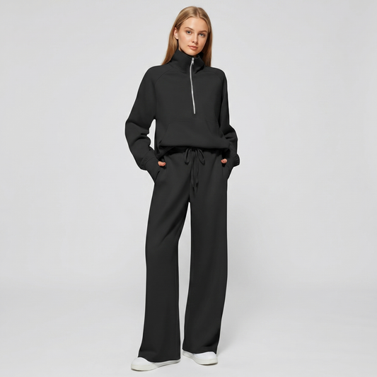 Women's Half Zip Sweatshirt & Wide Leg Pants Co-ord Set