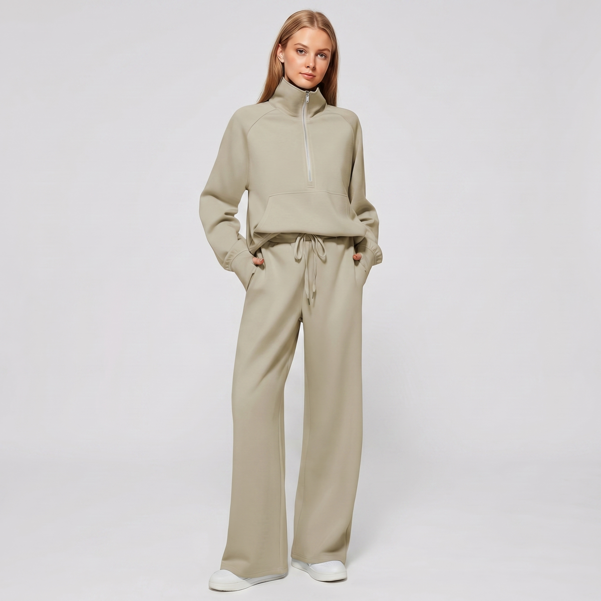 Women's Half Zip Sweatshirt & Wide Leg Pants Co-ord Set