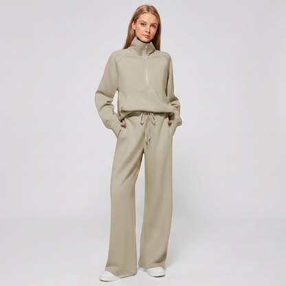 Women's Half Zip Sweatshirt & Wide Leg Pants Co-ord Set