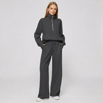 Women's Half Zip Sweatshirt & Wide Leg Pants Co-ord Set