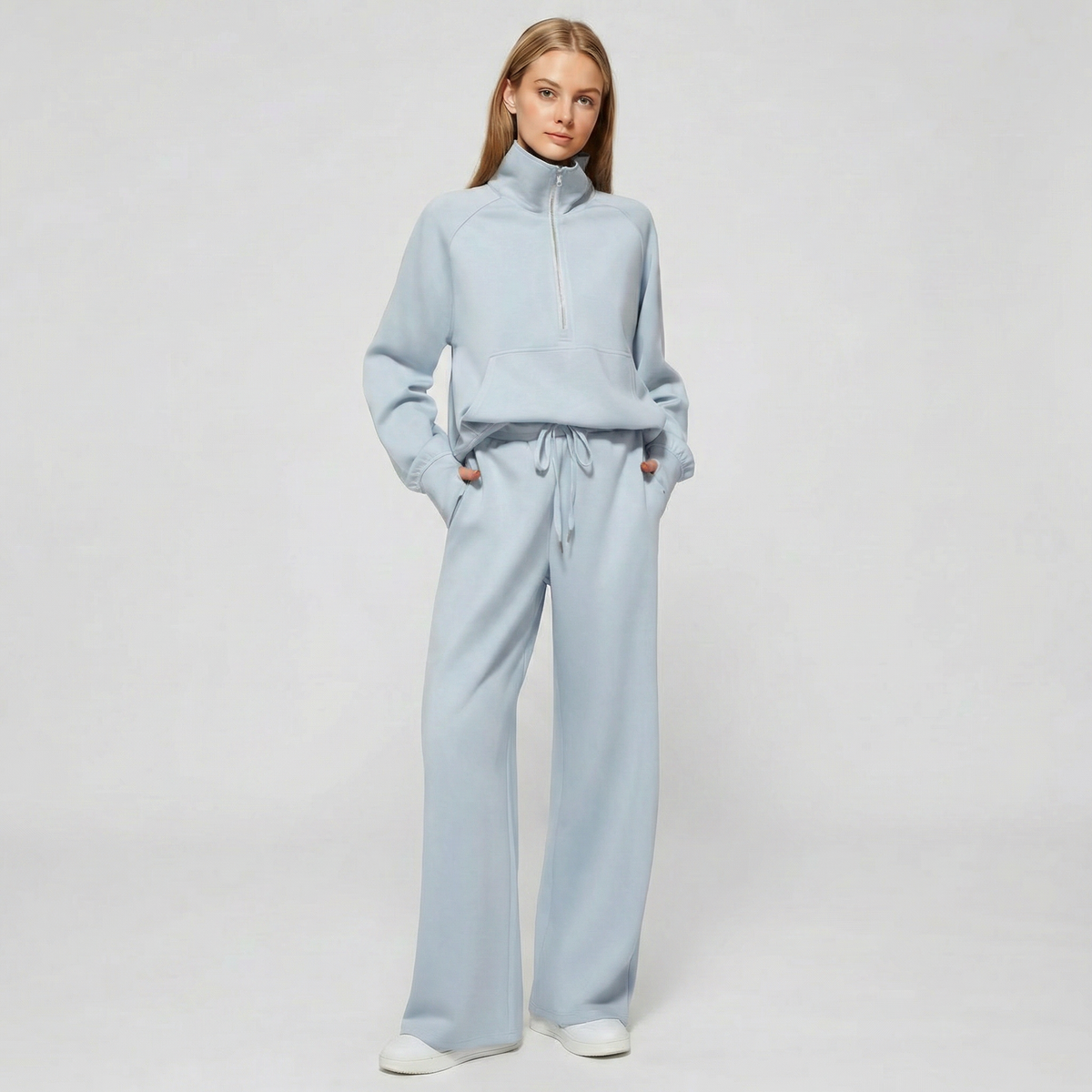 Women's Half Zip Sweatshirt & Wide Leg Pants Co-ord Set