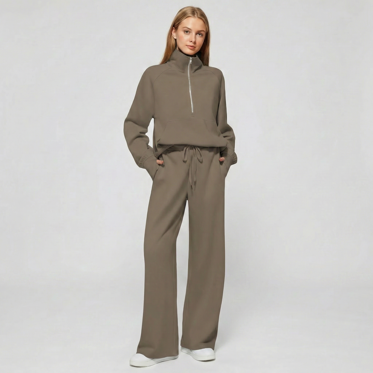 Women's Half Zip Sweatshirt & Wide Leg Pants Co-ord Set