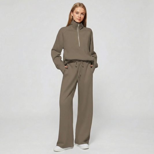 Women's Half Zip Sweatshirt & Wide Leg Pants Co-ord Set