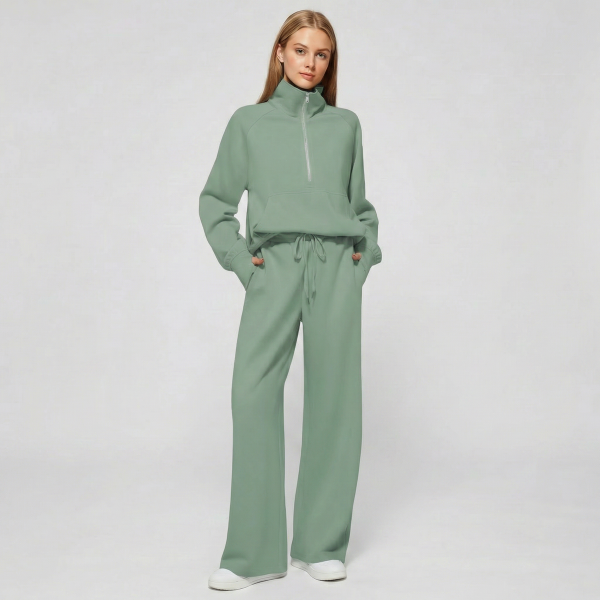 Women's Half Zip Sweatshirt & Wide Leg Pants Co-ord Set