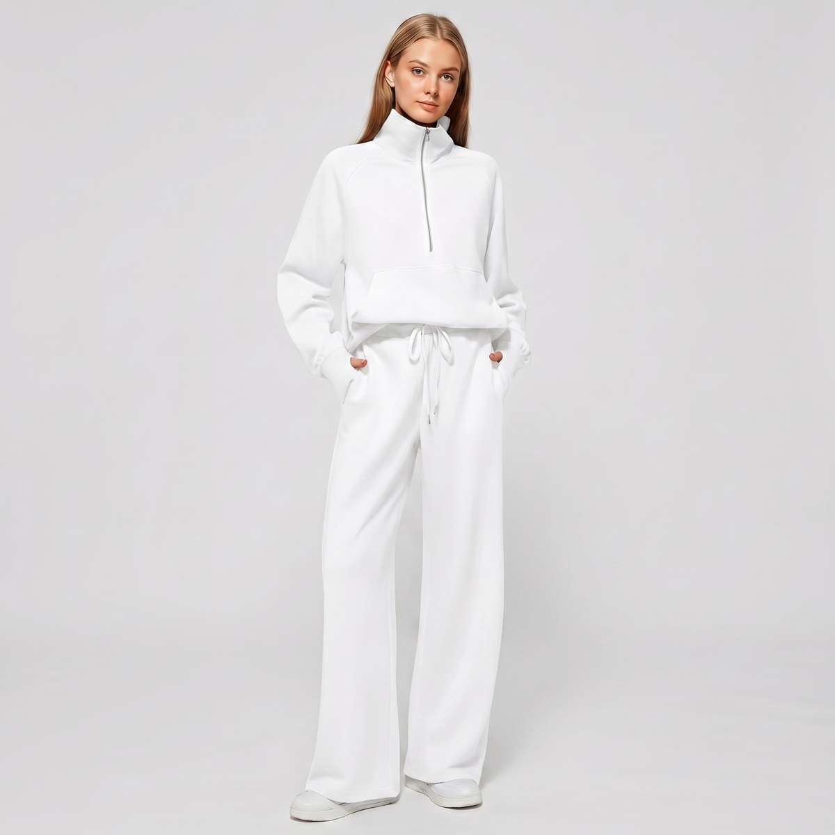 Women's Half Zip Sweatshirt & Wide Leg Pants Co-ord Set