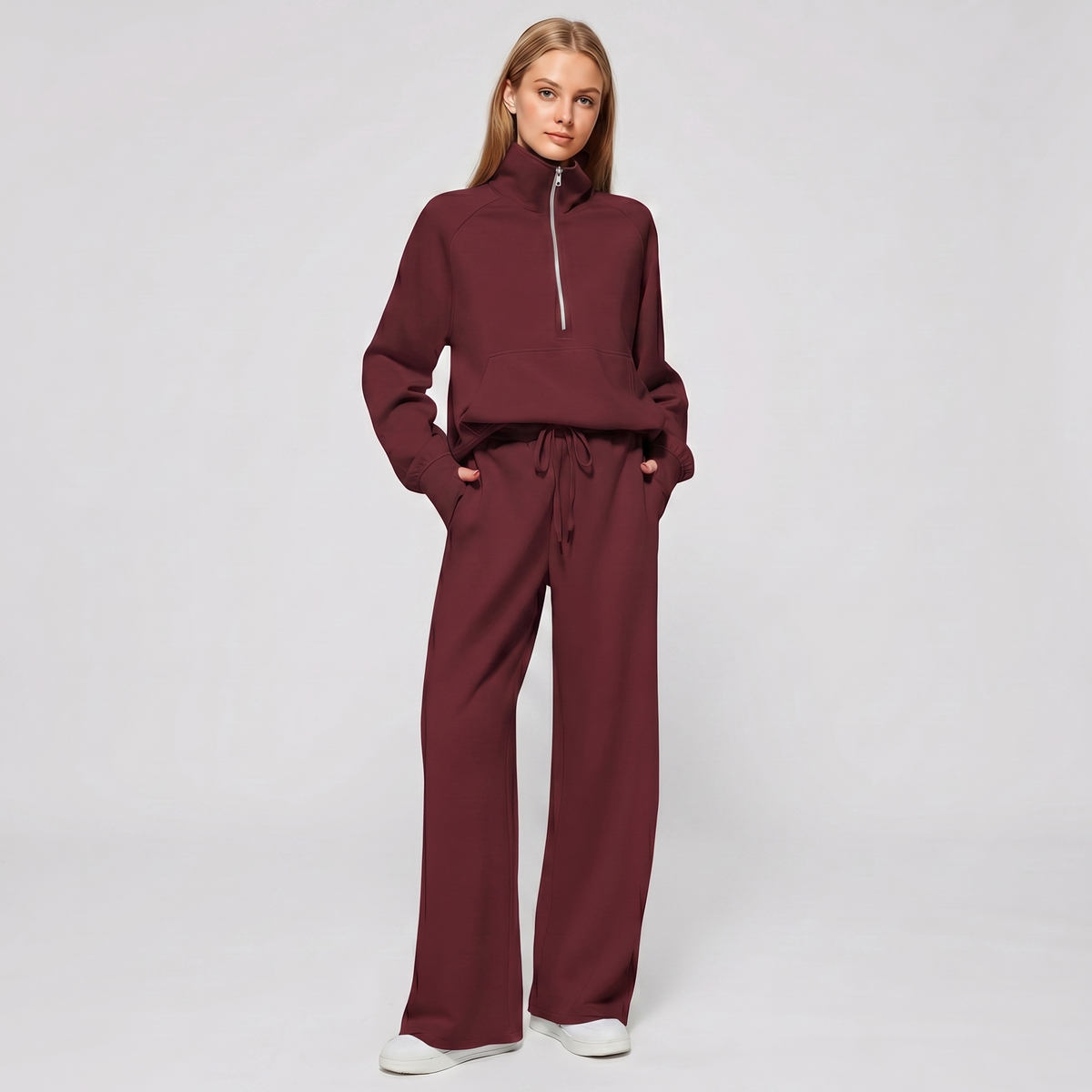 Women's Half Zip Sweatshirt & Wide Leg Pants Co-ord Set