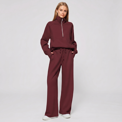 Women's Half Zip Sweatshirt & Wide Leg Pants Co-ord Set