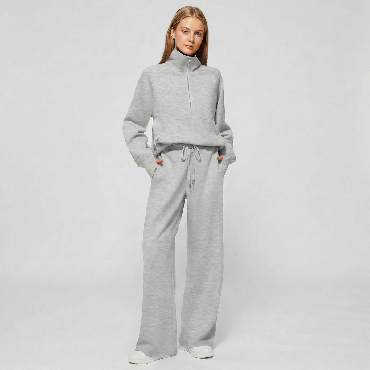 Women's Half Zip Sweatshirt & Wide Leg Pants Co-ord Set