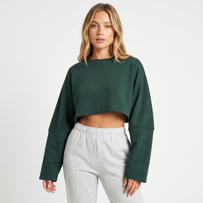 Women's Oversized Cropped Crew-Neck Sweatshirt Loungewear Winter Top