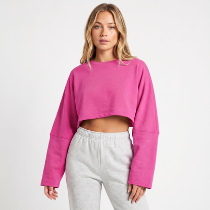 Women's Oversized Cropped Crew-Neck Sweatshirt Loungewear Winter Top