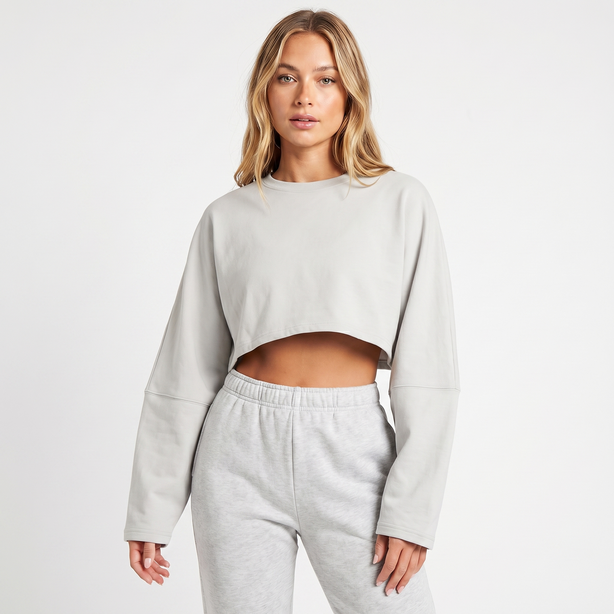 Women's Oversized Cropped Crew-Neck Sweatshirt Loungewear Winter Top