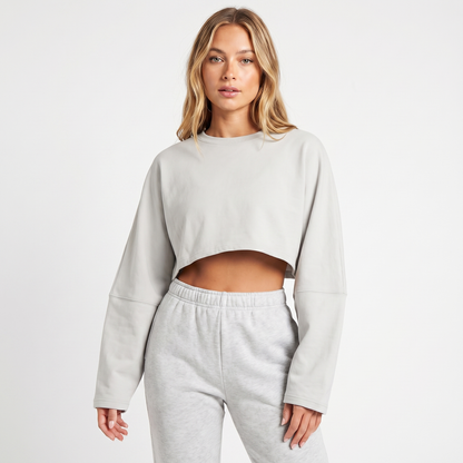 Women's Oversized Cropped Crew-Neck Sweatshirt Loungewear Winter Top