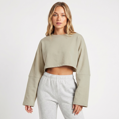 Women's Oversized Cropped Crew-Neck Sweatshirt Loungewear Winter Top