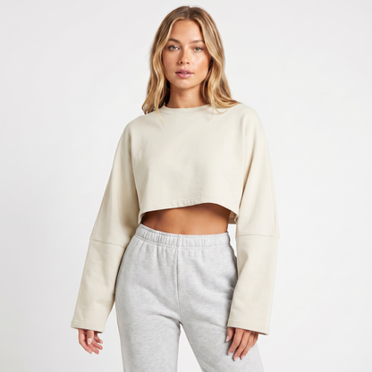 Women's Oversized Cropped Crew-Neck Sweatshirt Loungewear Winter Top