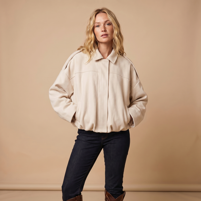 Women's Oversized Faux Suede Zip-Up Moto Bomber Autumn Jacket