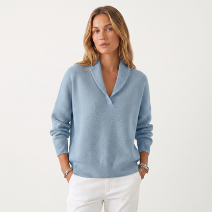 Suéter de punto con cuello en V para mujer – Pulóver casual de punto suave de ajuste holgado