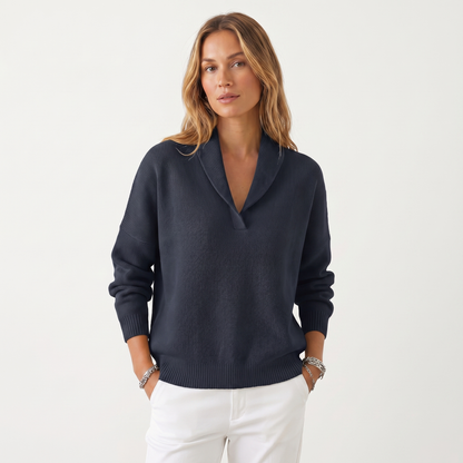 Suéter de punto con cuello en V para mujer – Pulóver casual de punto suave de ajuste holgado