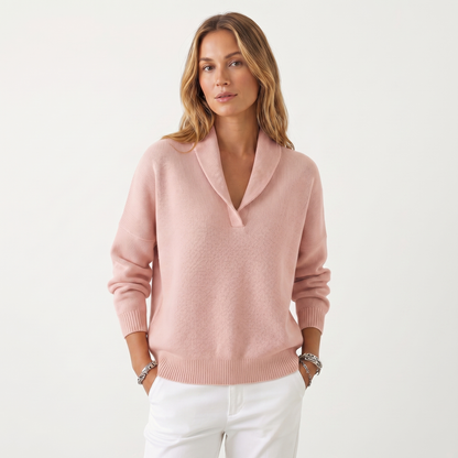 Suéter de punto con cuello en V para mujer – Pulóver casual de punto suave de ajuste holgado