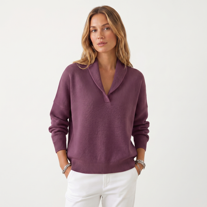 Suéter de punto con cuello en V para mujer – Pulóver casual de punto suave de ajuste holgado