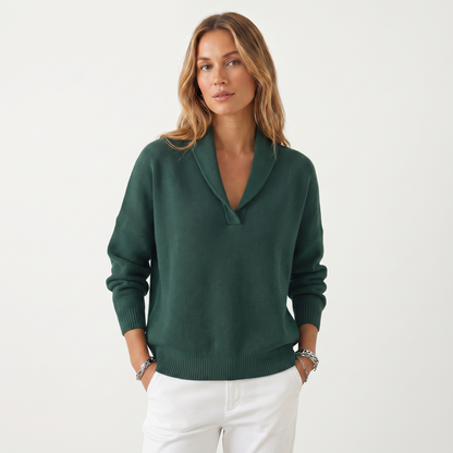 Suéter de punto con cuello en V para mujer – Pulóver casual de punto suave de ajuste holgado