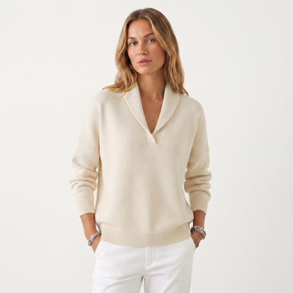 Suéter de punto con cuello en V para mujer – Pulóver casual de punto suave de ajuste holgado