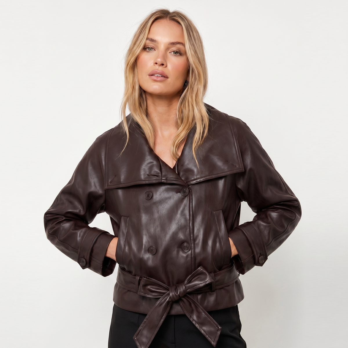 Chaqueta motera de piel sintética extragrande corta para mujer