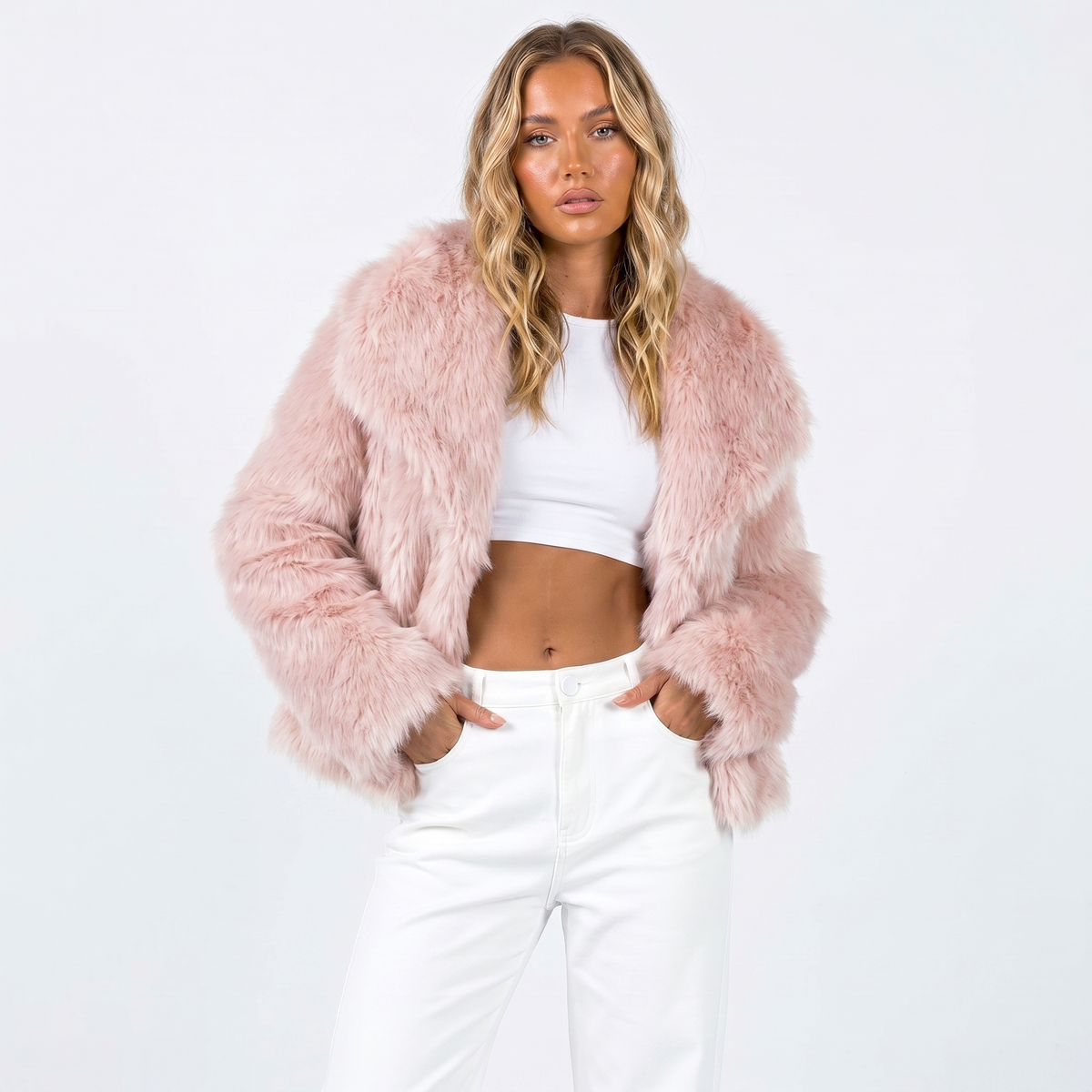 Women's Shaggy Faux-Fur Coat Oversized Winter Autumn Jacket Wide Lapel
