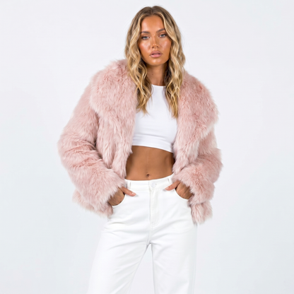 Women's Shaggy Faux-Fur Coat Oversized Winter Autumn Jacket Wide Lapel