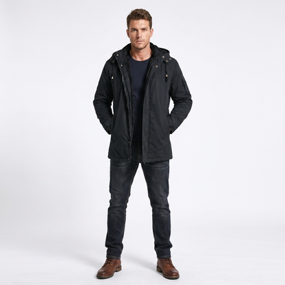 Men's Fleece Lined Hooded Zip Trench Coat – Warm Winter Jacket