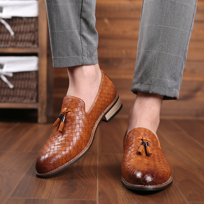Men's Woven Leather Slip-On Loafer Autumn Shoes