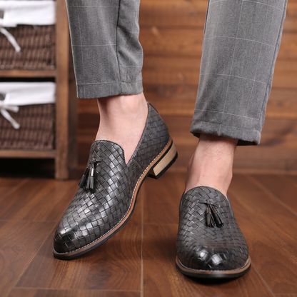 Men's Woven Leather Slip-On Loafer Autumn Shoes