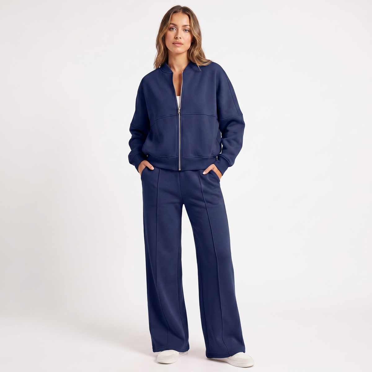 Women's Two-Piece Zip-Up Jacket & Wide Leg Pants Set