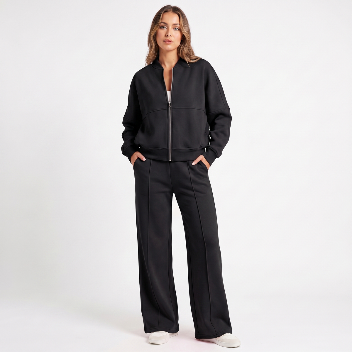 Women's Two-Piece Zip-Up Jacket & Wide Leg Pants Set