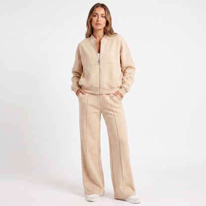 Women's Two-Piece Zip-Up Jacket & Wide Leg Pants Set
