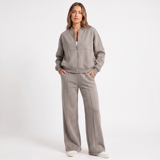Women's Two-Piece Zip-Up Jacket & Wide Leg Pants Set