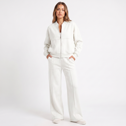 Women's Two-Piece Zip-Up Jacket & Wide Leg Pants Set