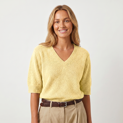Women's Short Sleeve V-Neck Knit Sweater