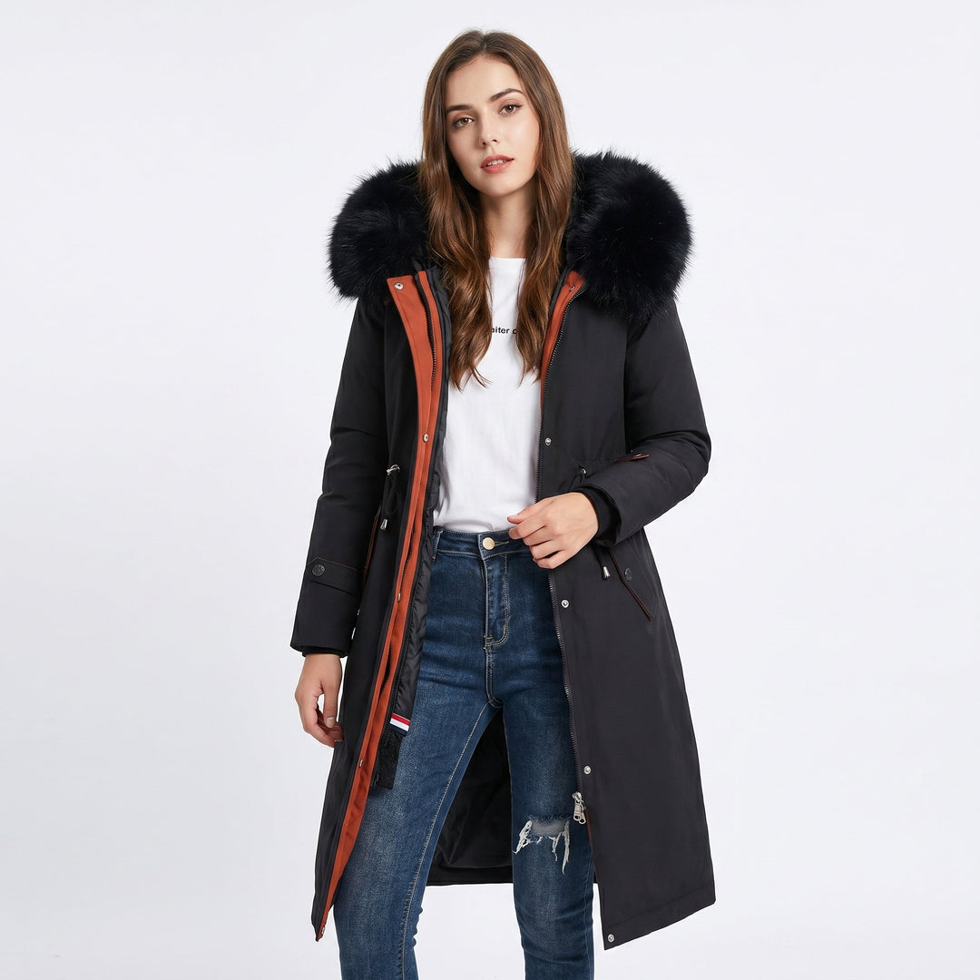 Chaqueta de invierno de piel de lujo desmontable para mujer