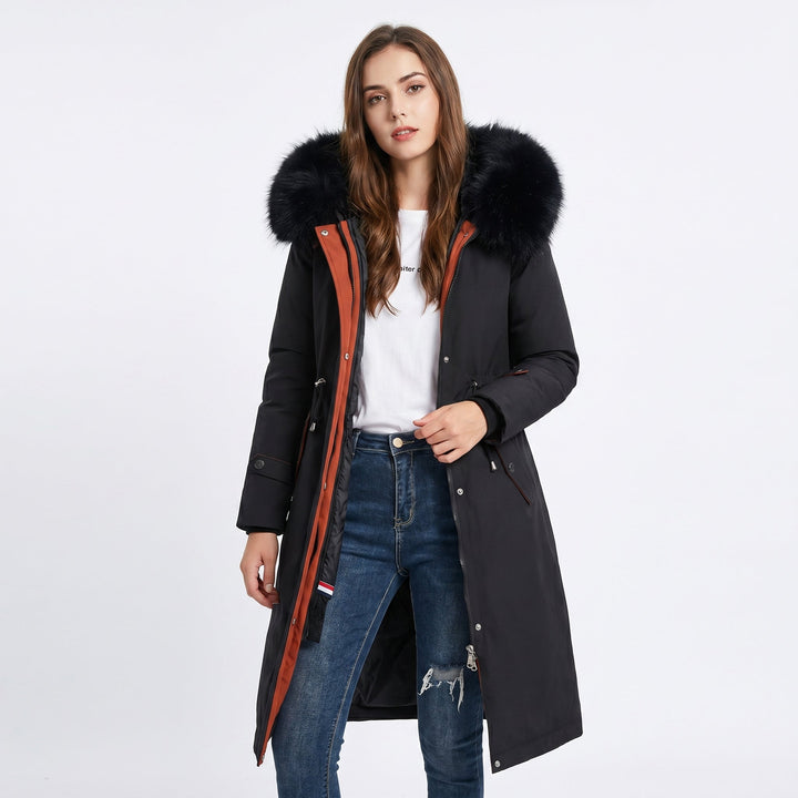 Chaqueta de invierno de piel de lujo desmontable para mujer