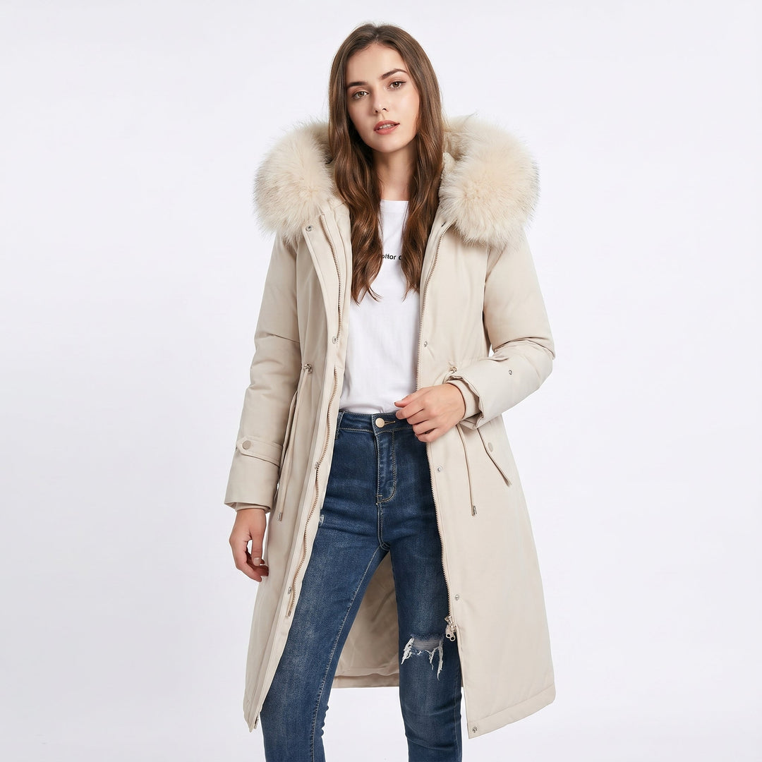 Chaqueta de invierno de piel de lujo desmontable para mujer