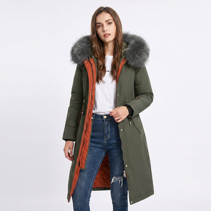 Chaqueta de invierno de piel de lujo desmontable para mujer